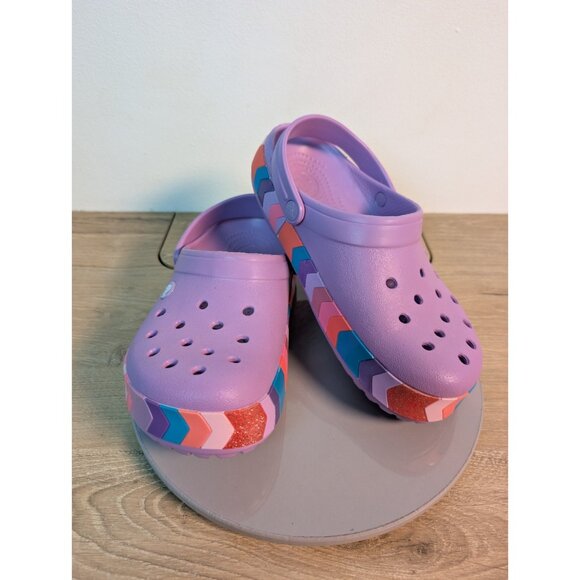 CROCS Other - Crocs Shoes Youth Girls 6 Crocband Chevron Clogs Purple Rainbow Colorful Beach
